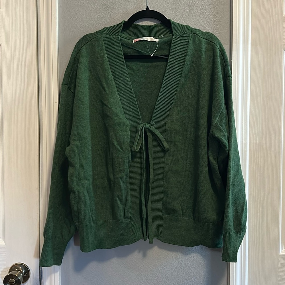 Free People Deep Green Wide Leg Knit Pants with Matching Pullover - Picture 2 of 9